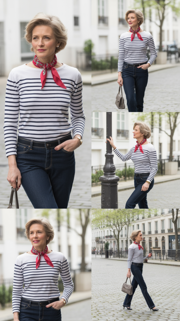 Striped Top with Dark Denim