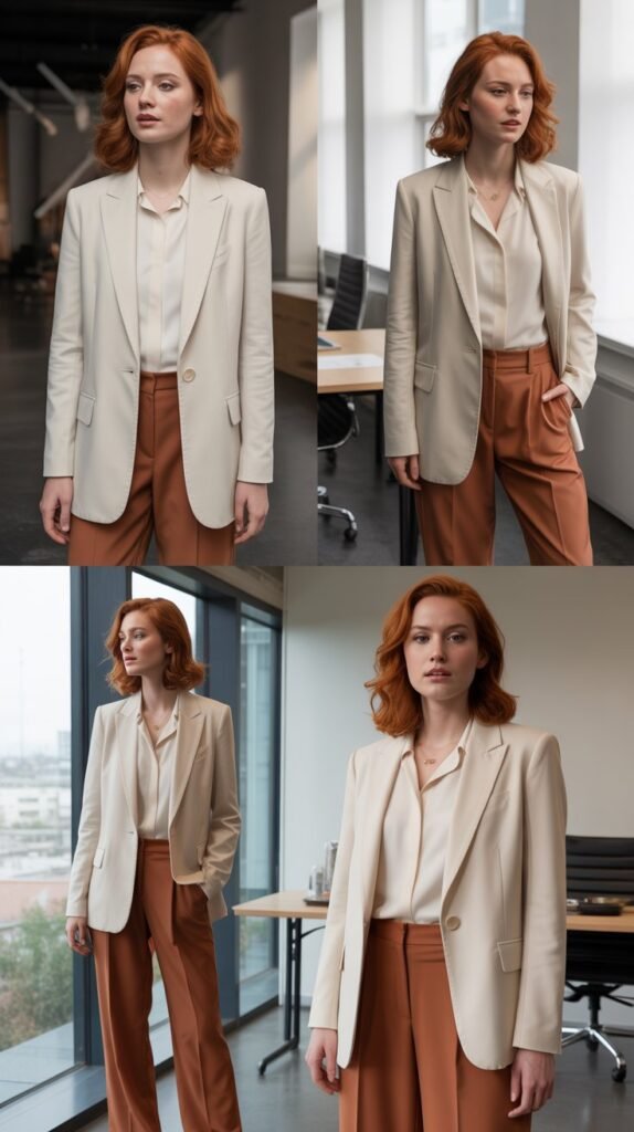  Cream Blazer with Rust Colored Pants