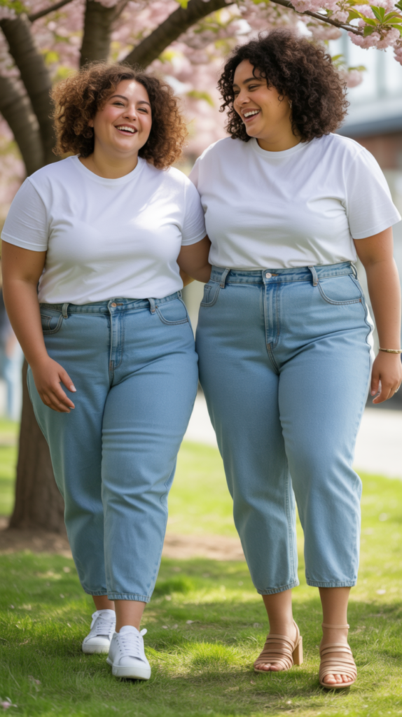 Classic White Tee and Light Wash Mom Jeans