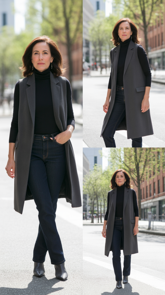  Longline Vest with Turtleneck and Jeans