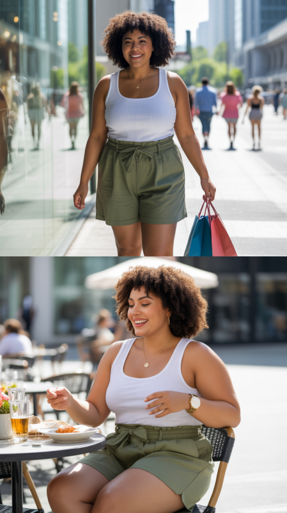 Paper Bag Waist Shorts with Linen Tank