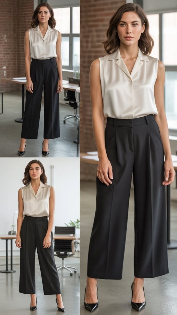 Cropped Wide-Leg Trousers with Sleeveless Top