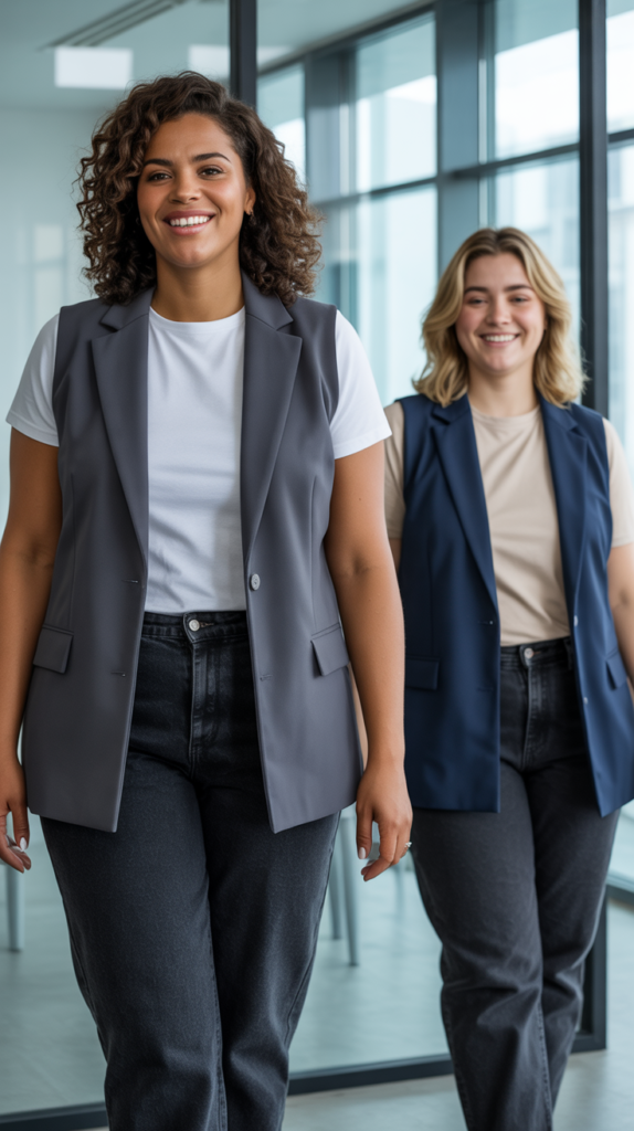 Structured Vest and Tee with Mom Jeans