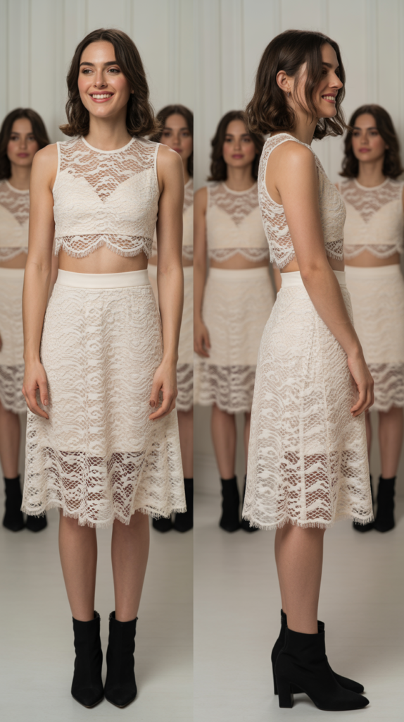 Two-Piece Lace Crop Top and Skirt Set