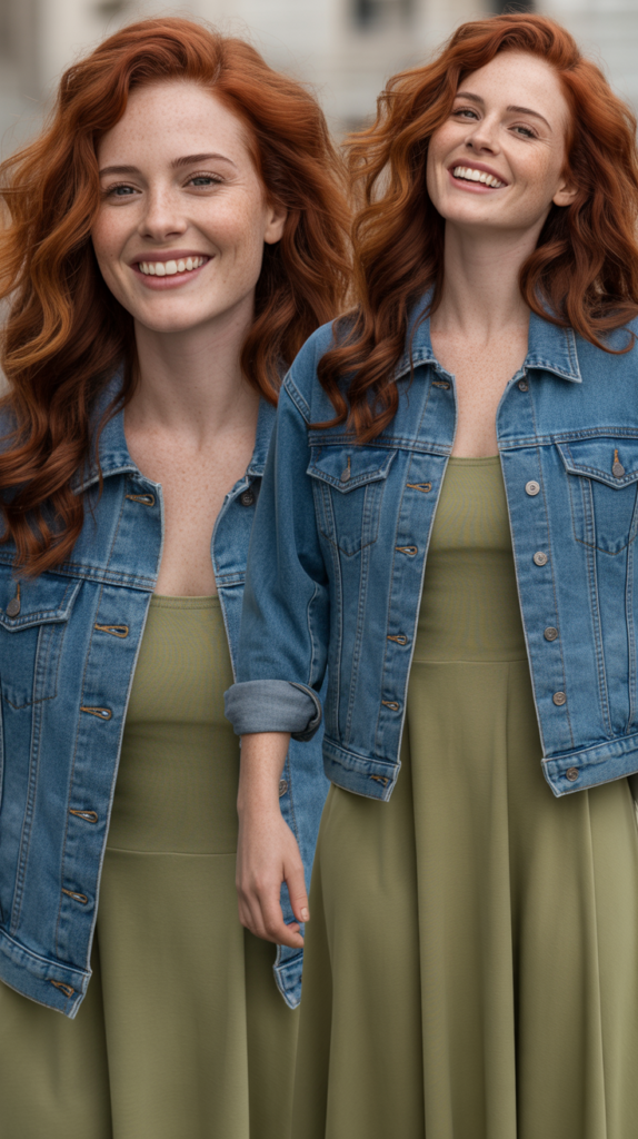  Denim Jacket with Olive Green Dress