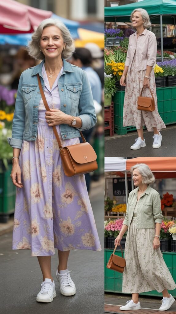  Midi Floral Dress with Denim Jacket