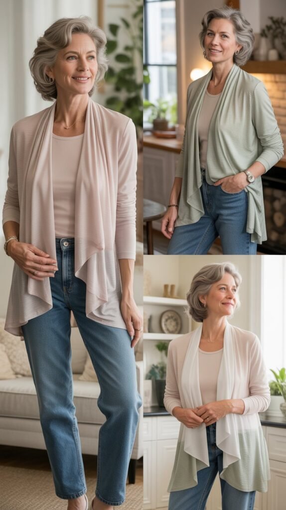 Soft Cardigan with Straight-Leg Jeans