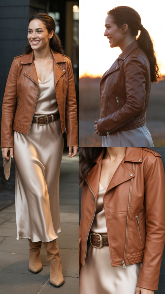 Leather Jacket Over Slip Dress