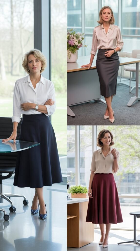  Midi Skirt with Tucked-In Blouse