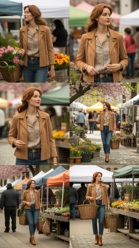 Suede Jacket with Printed Blouse