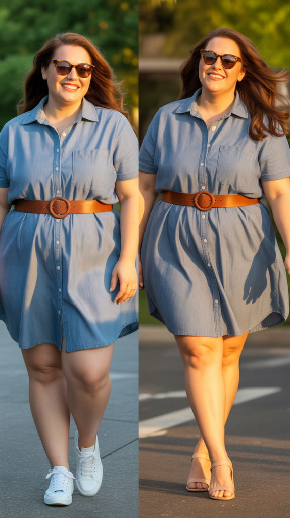 Chambray Shirt Dress with Belt