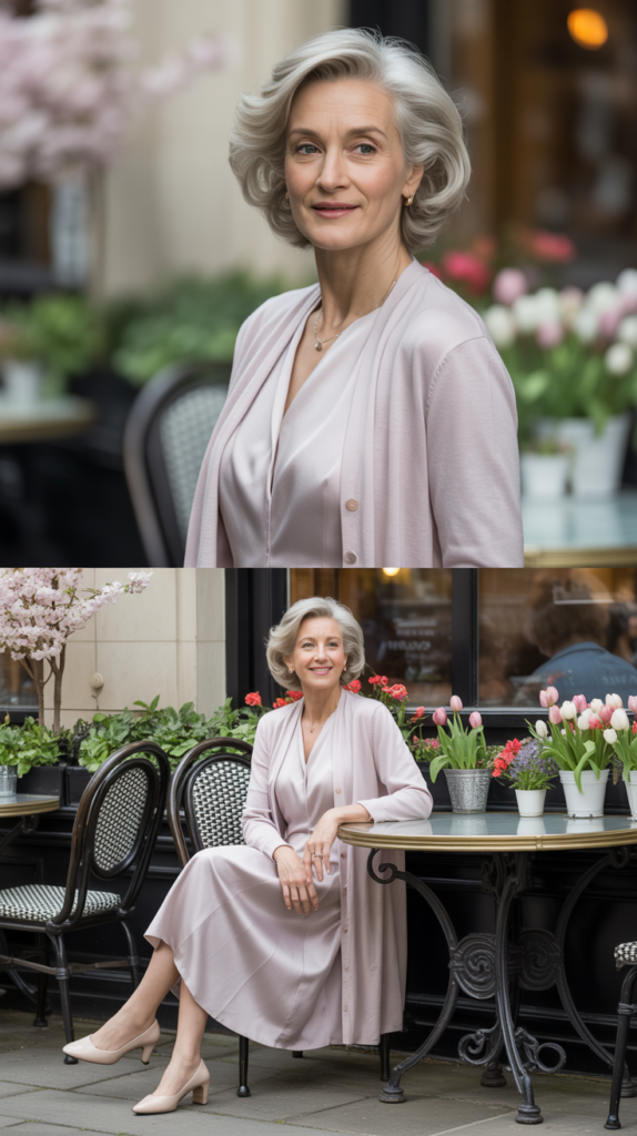 Soft Pastel Cardigan Over Midi Dress