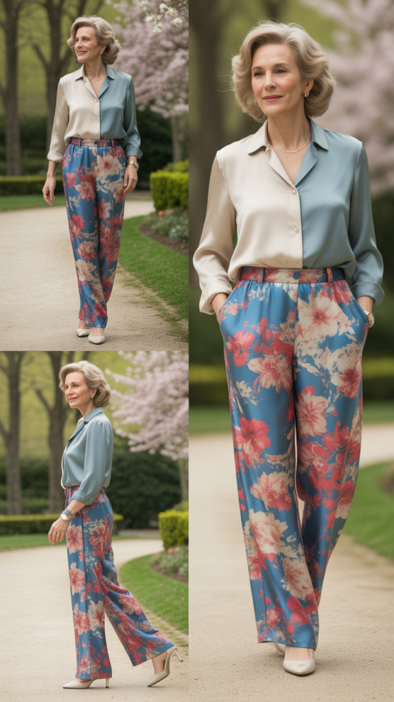 Printed Palazzo Pants with Solid Top