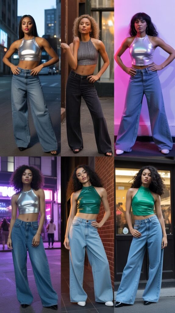 Wide-Leg Jeans with Fitted Halter Top