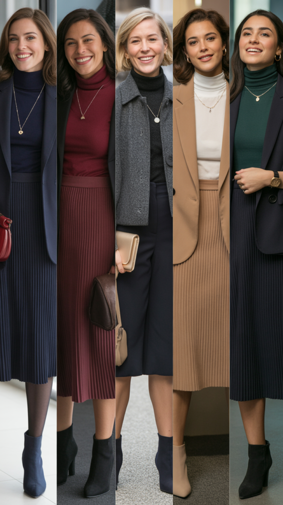 Midi Skirt with Turtleneck Sweater