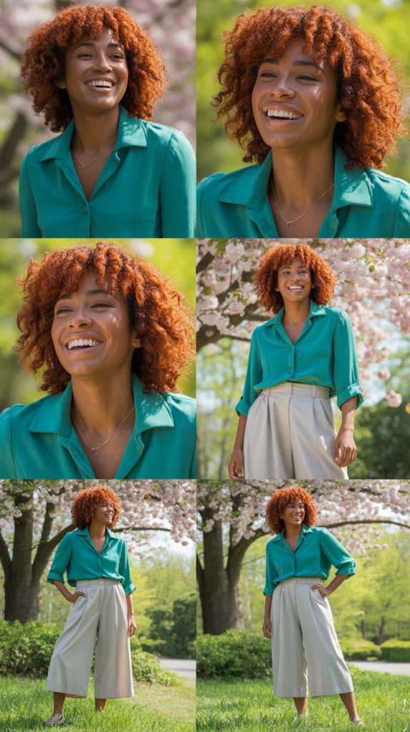 Teal Blouse with White Culottes