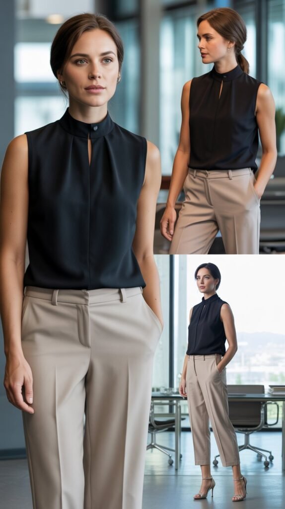 Sleeveless Mock Neck Top with Cropped Ankle Pants