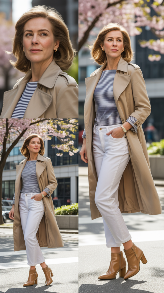 Classic Trench Coat with White Jeans