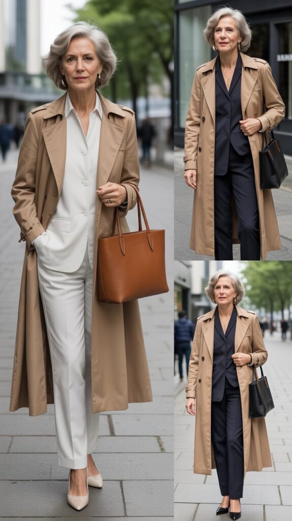 Lightweight Trench Coat Over Monochrome Outfit