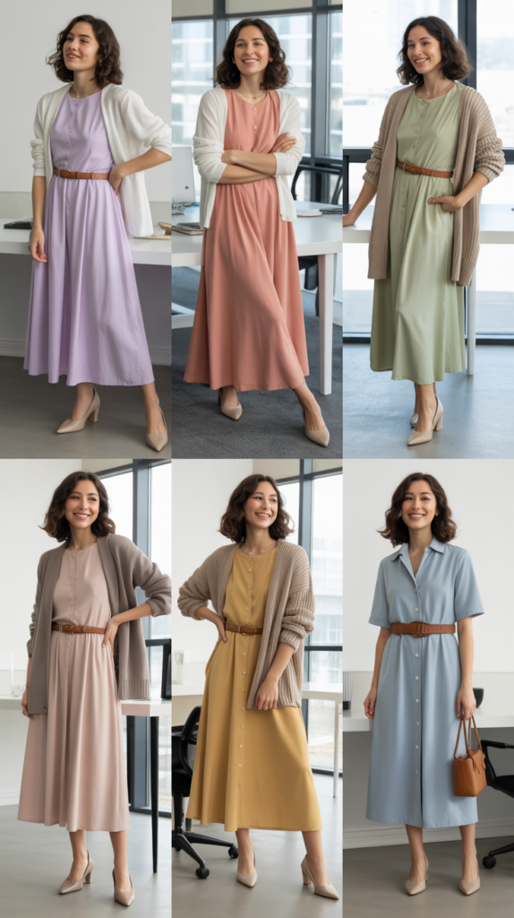 Midi Dress with Cardigan Layer