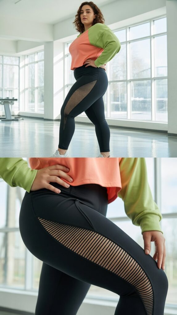 Mesh Panel Leggings with Color Block Sweatshirt
