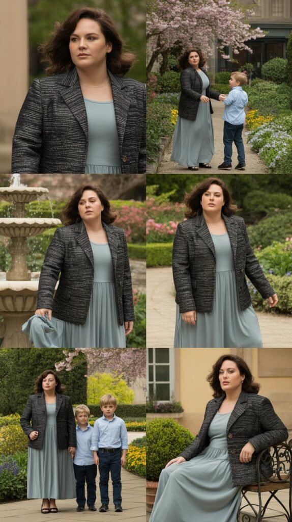 Textured Blazers with Jersey Dresses in Complementary Colors