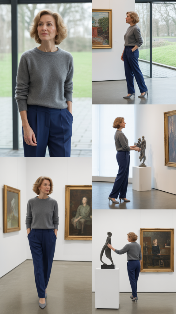 Cashmere Sweater with Tailored Trousers