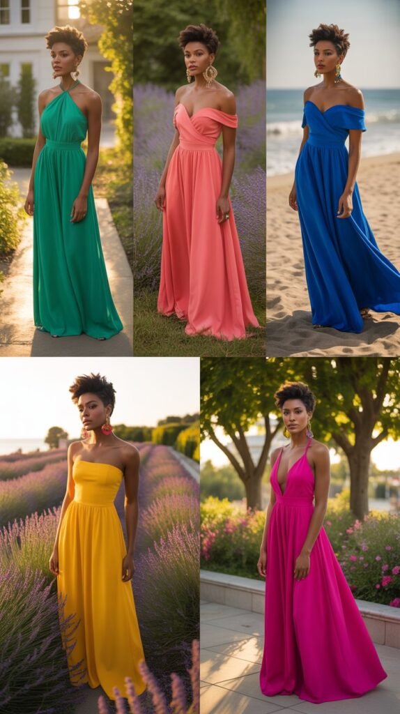 Vibrant Maxi Dress with Statement Earrings