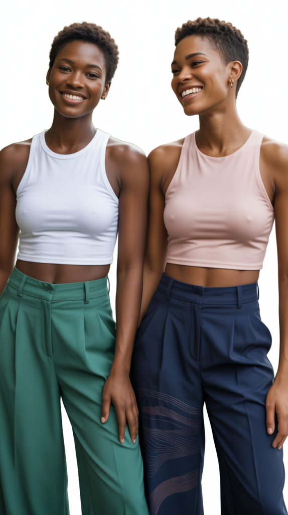 Crop Tops With High-Waisted Wide-Leg Pants