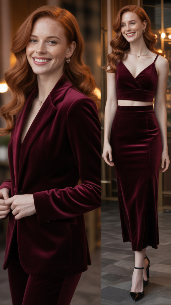 Burgundy Velvet Co-ord Set