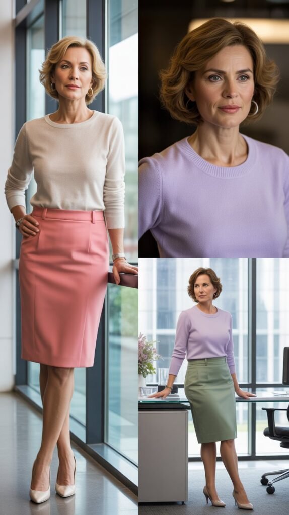 Pencil Skirt with Tucked-In Knit Top