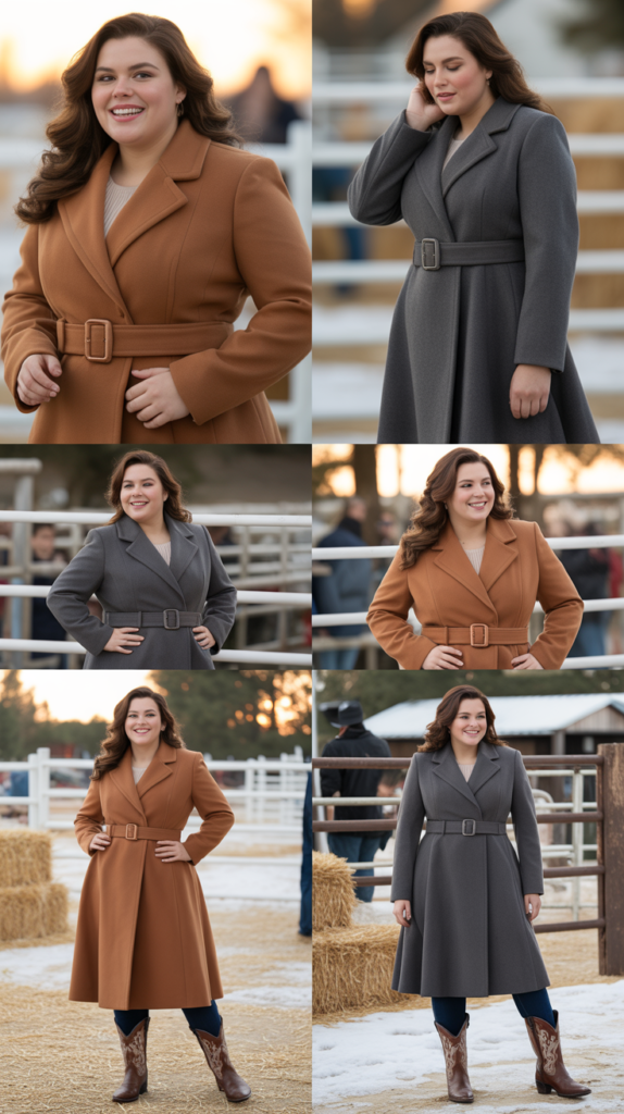 Belted Wool Coat with Cowboy Boots