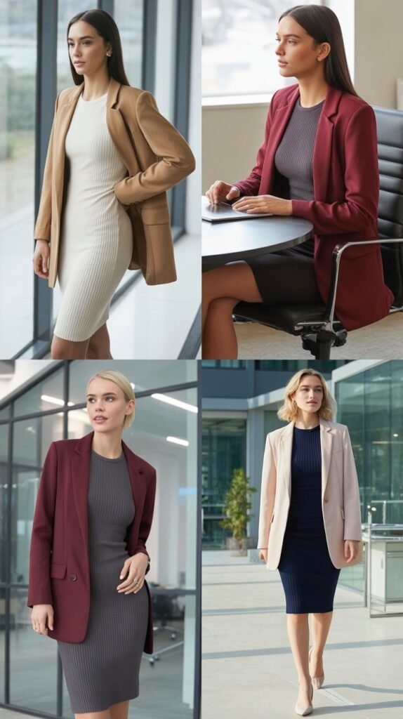 Ribbed Dress with Long Blazer