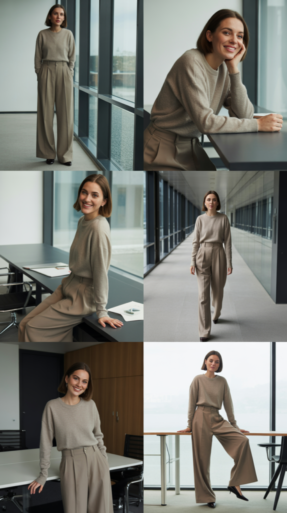 Wide-Leg Trousers with Lightweight Sweater