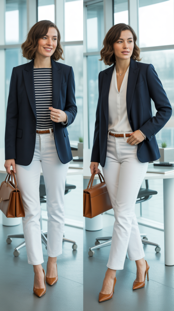 White Jeans with Navy Blazer