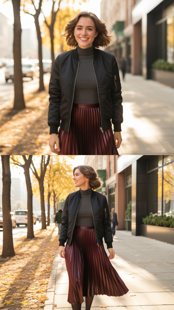 Bomber Jacket With Midi Skirt