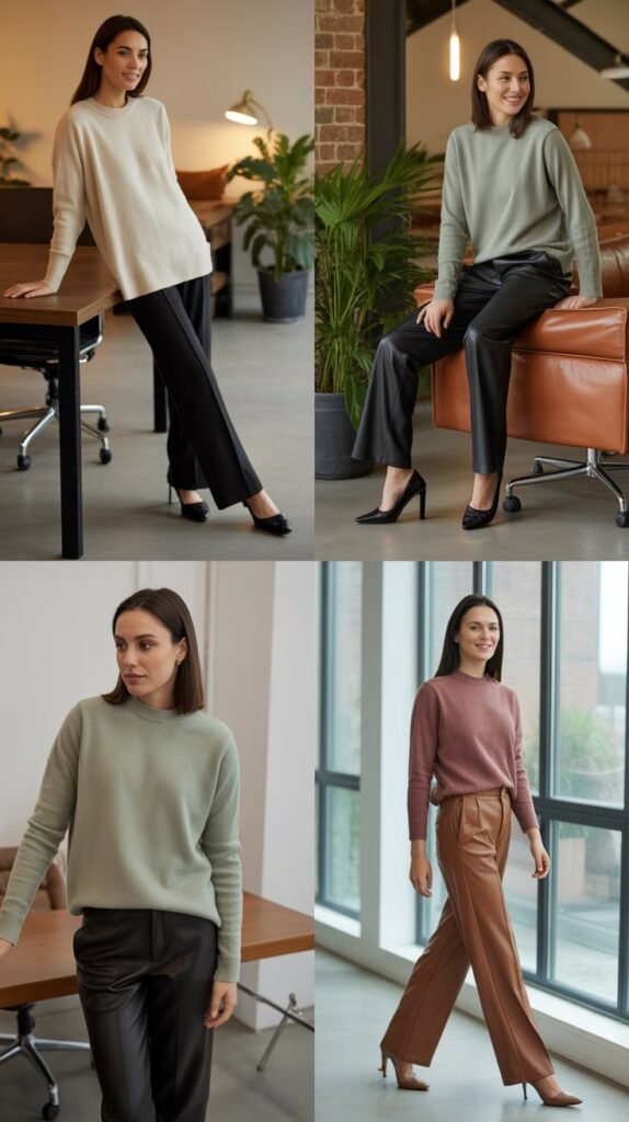 Cashmere Sweater with Leather Pants