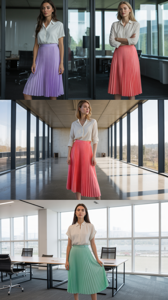 Pleated Skirt with Tucked Blouse