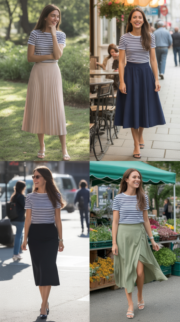 Striped Tee and Midi Skirt