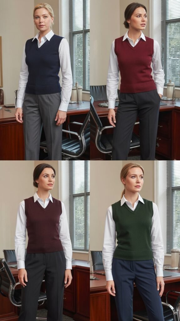 Button-Down Shirt with Sweater Vest and Trousers