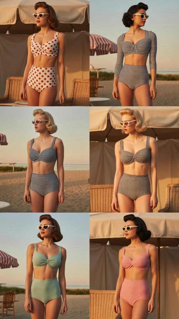  Vintage-Inspired High-Waisted Bikini with Long-Sleeved Top