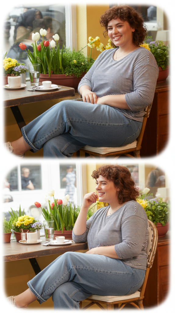 Boyfriend Jeans With Striped Long-Sleeve Top