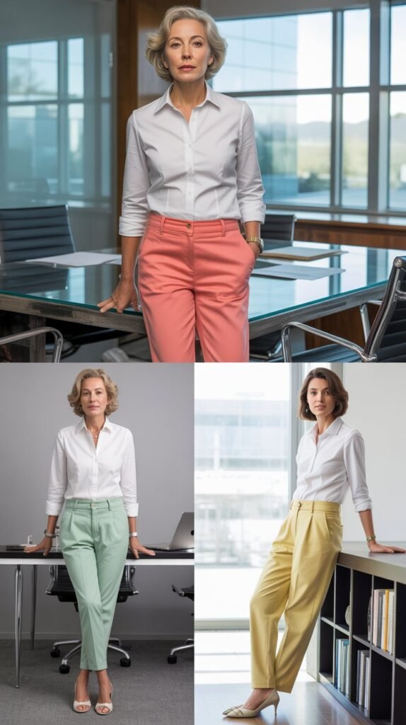 Crisp White Shirt with Colored Chinos