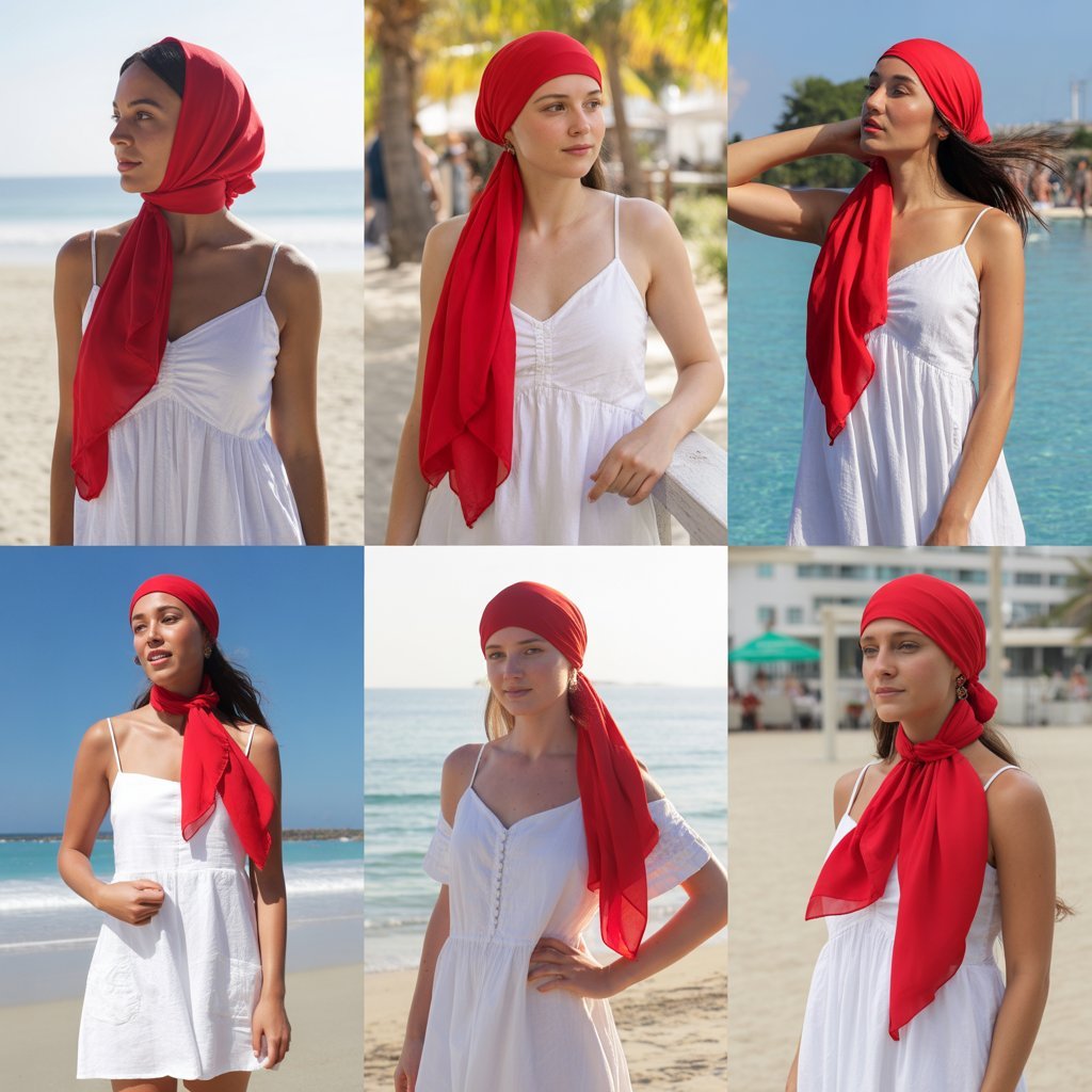 Red Headscarf with White Sundress