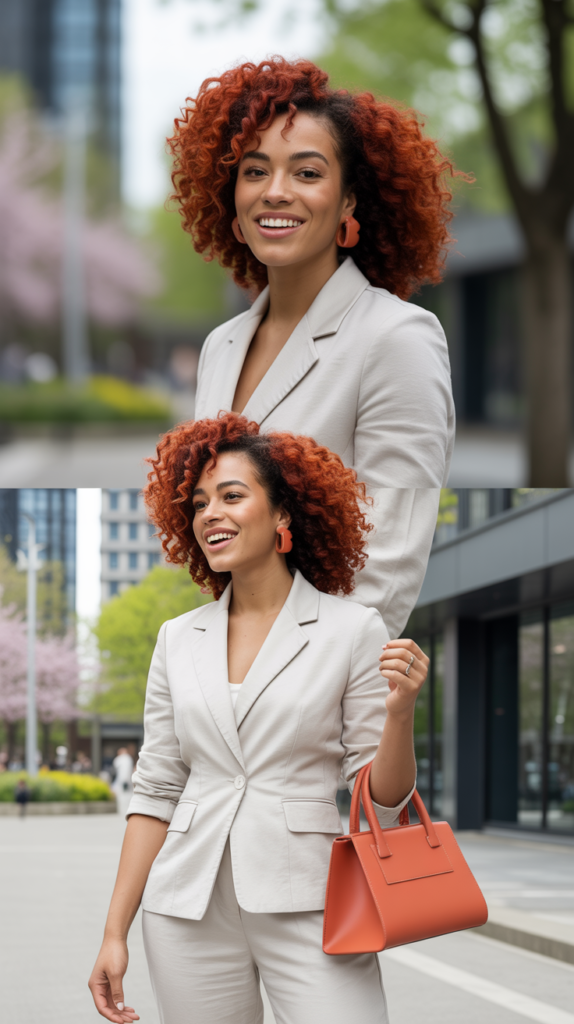 White Linen Pantsuit with Coral Accessories
