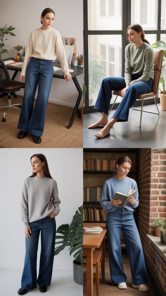  Crewneck Sweater with Wide-Leg Jeans
