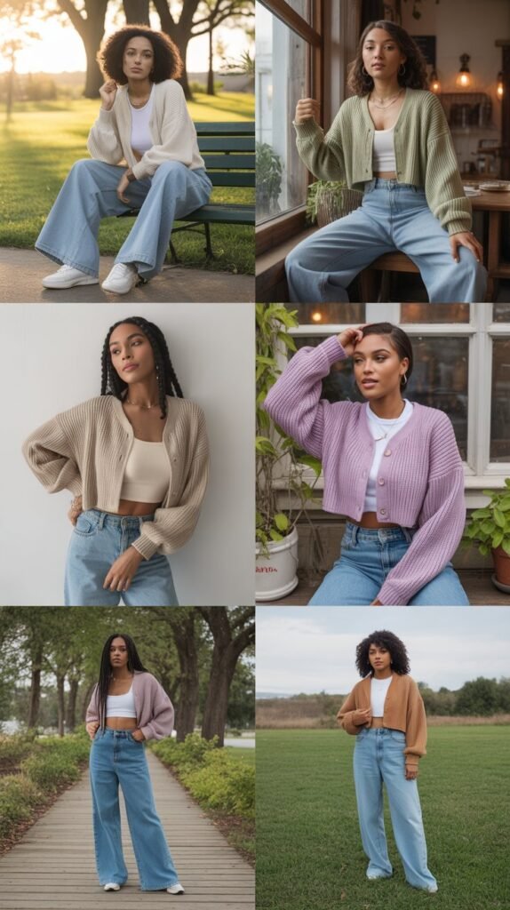 Wide-Leg Jeans with Cropped Cardigan