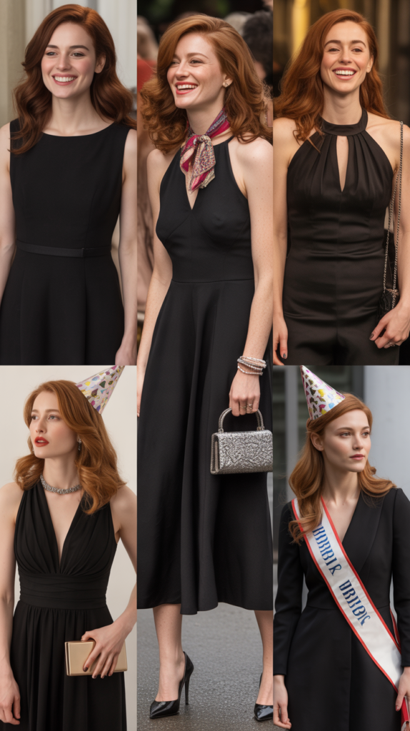  Classic Black Dress with Statement Accessories