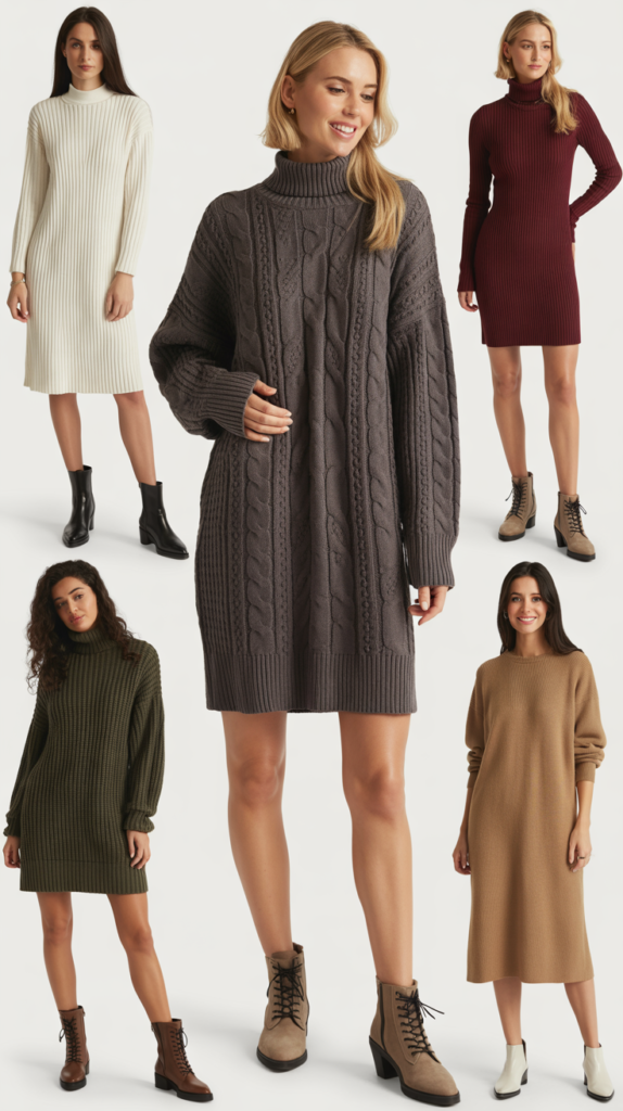  Sweater Dress with Ankle Boots