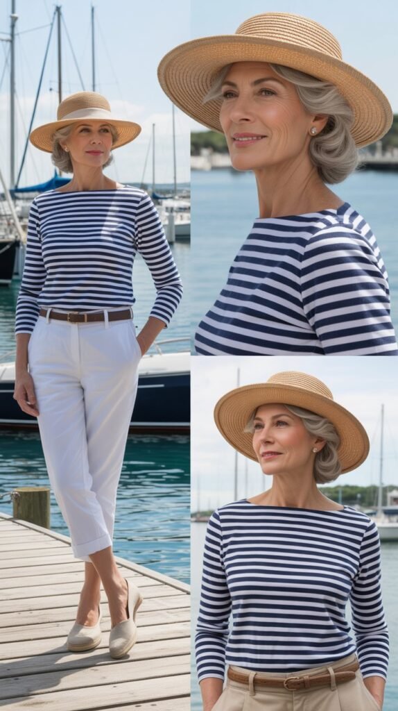 Striped Boat-Neck Top with Cropped Pants